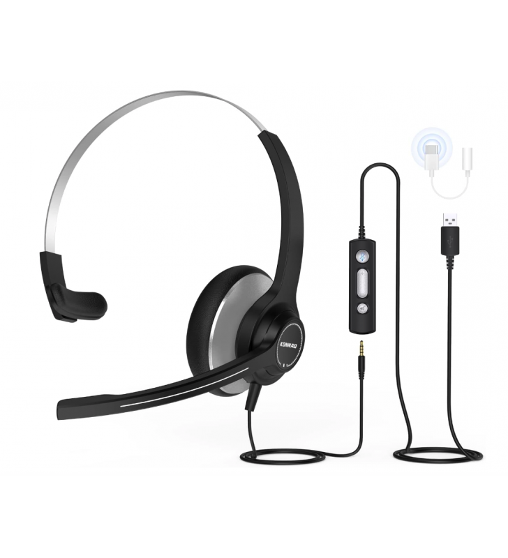 Auriculares USB con micrófono para PC, auriculares de PC sobre la oreja  para el trabajo, auriculares de computadora con silencio de micrófono y